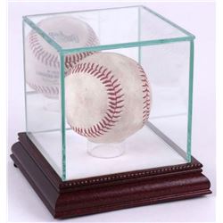 Premium Single Baseball Glass Display Case with White Suede  Cherry Wood Base  Mirrored Back