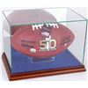 Image 1 : Premium Rectangle Football Display Case with Mirrored Back, Blue Suede  Walnut Wood Base