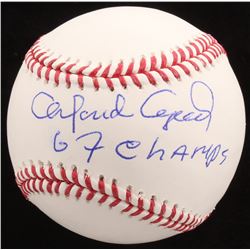 Orlando Cepeda Signed OML Baseball Inscribed "67 Champs" (JSA COA)