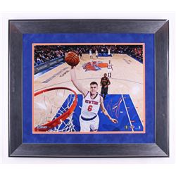 Kristaps Porzingis Signed New York Knicks 24.5x28.5 Custom Framed Photo Display (Steiner Hologram)