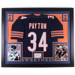 Walter Payton Signed 35x43 Custom Framed Cut Display with Jersey (Payton COA)