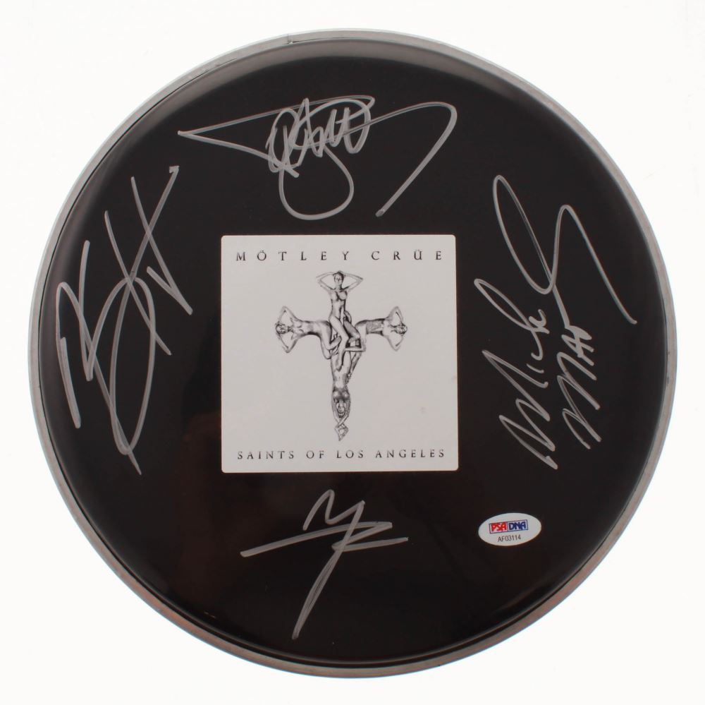 Motley Crue Logo Drum Head Signed by (4) Tommy Lee, Vince Neil