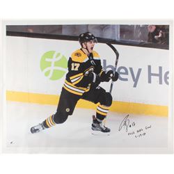 Ryan Donato Signed Boston Bruins 34x43.5 Photo on Canvas Inscribed "First NHL Goal 3-18-18" (Donato 