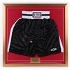 Image 1 : Mike Tyson Signed 29x30 Custom Framed Boxing Trunks Display (PSA COA)