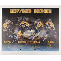 Boston Bruins 2017-2018 Rookies 36x43.5 Photo On Canvas Signed By (4) With Charlie McAvoy, Jake DeBr