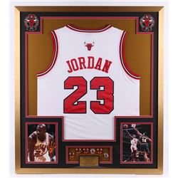 Michael Jordan Chicago Bulls 32x36 Custom Framed Jersey Display with (6) Championship Pins