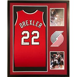 Clyde Drexler Signed 34x42 Custom Framed Jersey (Beckett COA)