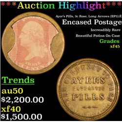 **Auction Highlight** Ayer's Pills, 3c Rose, Long Arrows (EP3).Ê Encased Postage 3c Grades xf+ (fc)
