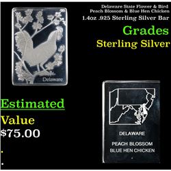 Delaware State Flower & Bird Peach Blossom & Blue Hen Chicken 1.4oz .925 Sterling Silver Bar Grades