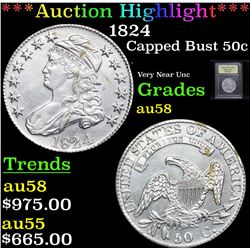 ***Auction Highlight*** 1824 Capped Bust Half Dollar 50c Graded Choice AU/BU Slider By USCG (fc)