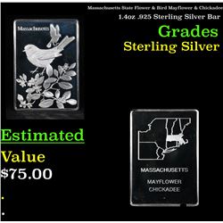 Massachusetts State Flower & Bird Mayflower & Chickadee 1.4oz .925 Sterling Silver Bar Grades