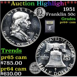 ***Auction Highlight*** 1951 Franklin Half Dollar 50c Graded Choice+ Proof Cameo By USCG (fc)