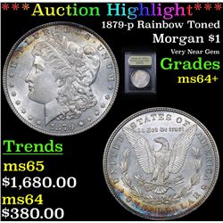 ***Auction Highlight*** 1879-p Rainbow Toned Morgan Dollar $1 Graded Choice+ Unc By USCG (fc)