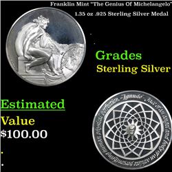 Franklin Mint "The Genius Of Michelangelo" 1.35 oz .925 Sterling Silver Medal Grades