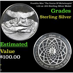 Franklin Mint "The Genius Of Michelangelo" 1.35 oz .925 Sterling Silver Medal Grades