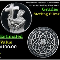 Franklin Mint "The Genius Of Michelangelo" 1.35 oz .925 Sterling Silver Medal Grades