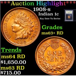 ***Auction Highlight*** 1908-s Indian Cent 1c Graded Select+ Unc RD By USCG (fc)