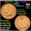 Image 1 : ***Auction Highlight*** 1893 Indian Cent 1c Graded Choice+ Unc RD By USCG (fc)