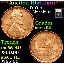 ***Auction Highlight*** 1910-p Lincoln Cent 1c Graded GEM+ Unc RD By USCG (fc)