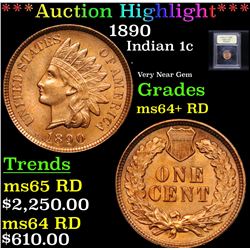 ***Auction Highlight*** 1890 Indian Cent 1c Graded Choice+ Unc RD By USCG (fc)