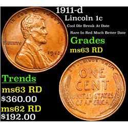 1911-d Lincoln Cent 1c Grades Gem  Unc RD