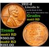 Image 1 : 1911-d Lincoln Cent 1c Grades Gem  Unc RD