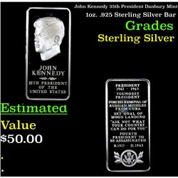 John Kennedy 35th President Danbury Mint 1oz. .925 Sterling Silver Bar Grades