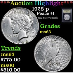 ***Auction Highlight*** 1928-p Peace Dollar $1 Graded Select Unc By USCG (fc)