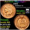 Image 1 : ***Auction Highlight*** 1901 Indian Cent 1c Graded Gem+ Unc RD By USCG (fc)