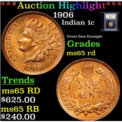 ***Auction Highlight*** 1906 Indian Cent 1c Graded GEM Unc RD By USCG (fc)