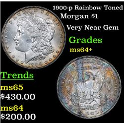 1900-p Rainbow Toned Morgan Dollar $1 Grades Choice+ Unc