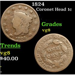 1824 Coronet Head Large Cent 1c Grades vg, very good