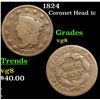 Image 1 : 1824 Coronet Head Large Cent 1c Grades vg, very good