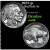Image 1 : 1937-p Buffalo Nickel 5c Grades Choice AU/BU Slider