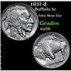 Image 1 : 1937-d Buffalo Nickel 5c Grades Choice AU/BU Slider