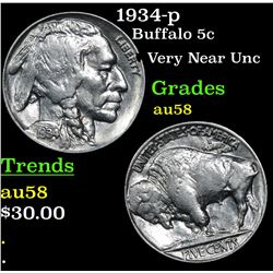 1934-p Buffalo Nickel 5c Grades Choice AU/BU Slider