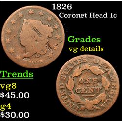 1826 Coronet Head Large Cent 1c Grades vg details