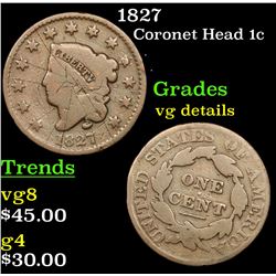 1827 Coronet Head Large Cent 1c Grades vg details