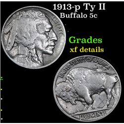 1913-p Ty II Buffalo Nickel 5c Grades xf details
