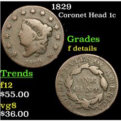 1829 Coronet Head Large Cent 1c Grades f details