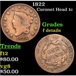 1822 Coronet Head Large Cent 1c Grades f details