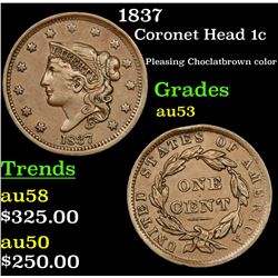 1837 Coronet Head Large Cent 1c Grades Select AU