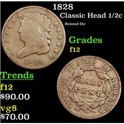 1828 Classic Head half cent 1/2c Grades f, fine