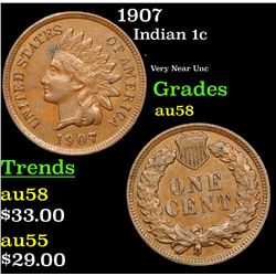 1907 Indian Cent 1c Grades Choice AU/BU Slider