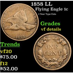 1858 LL Flying Eagle Cent 1c Grades vf details