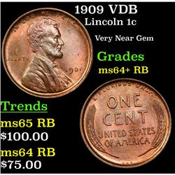 1909 VDB Lincoln Cent 1c Grades Choice+ Unc RB