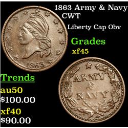 1863 Army & Navy Civil War Token 1c Grades xf+