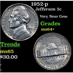 1952-p Jefferson Nickel 5c Grades Choice+ Unc