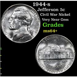 1944-s Jefferson Nickel 5c Grades Choice+ Unc