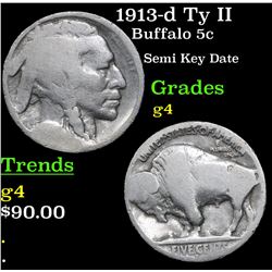 1913-d Ty II Buffalo Nickel 5c Grades g, good